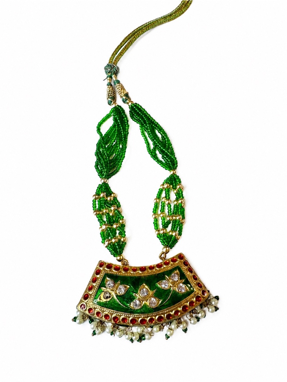 Handmade Green Meenakari Style Beaded Necklace